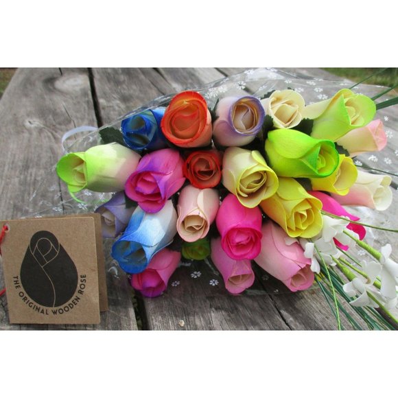 2 Dozen Spring Easter Wooden Rose Bouquet - Picture 2 of 10
